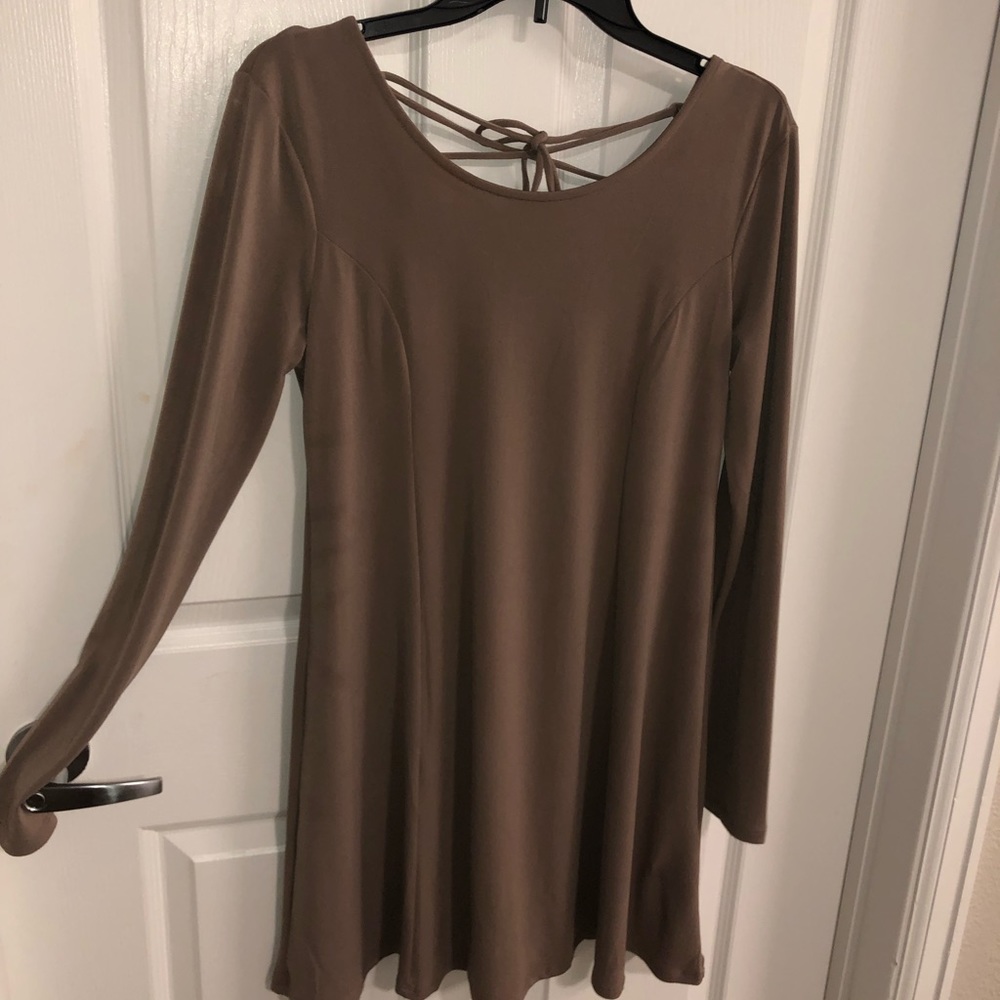 Tan silk, long sleeve forever21 dress
